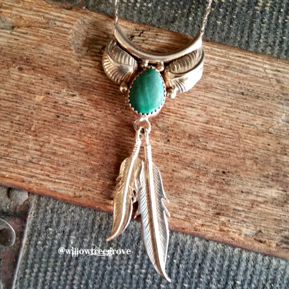Jewelry - Malachite and Sterling Silver Feather Necklace